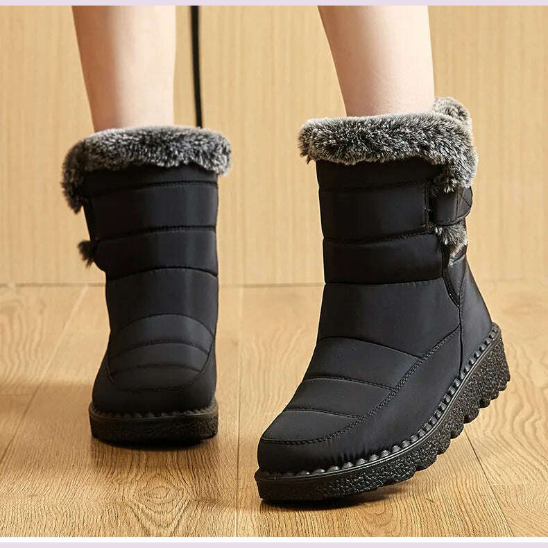 KIMLUD, Women's Boots 2024 Trend Winter Shoes For Woman Winter Boots Ankle Low Heels Botas Mujer Waterproof Snow Boots With Fur Shoes, KIMLUD Womens Clothes