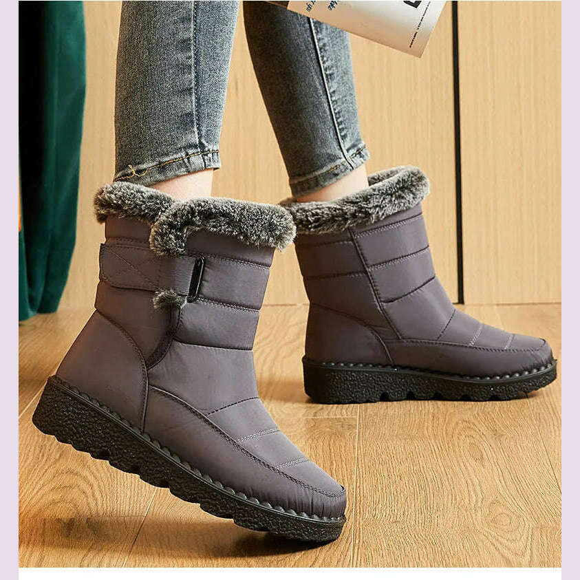 KIMLUD, Women's Boots 2024 Trend Winter Shoes For Woman Winter Boots Ankle Low Heels Botas Mujer Waterproof Snow Boots With Fur Shoes, KIMLUD Womens Clothes