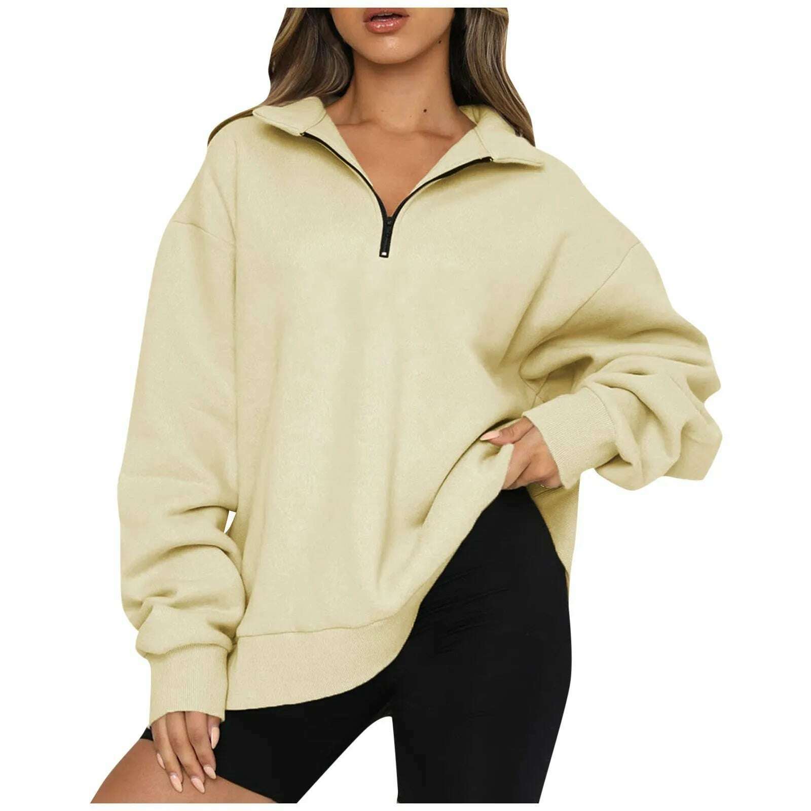 KIMLUD, Women's Casual Fashion Long Sleeve Solid Color Zip Sweatshirt Top, KIMLUD Womens Clothes