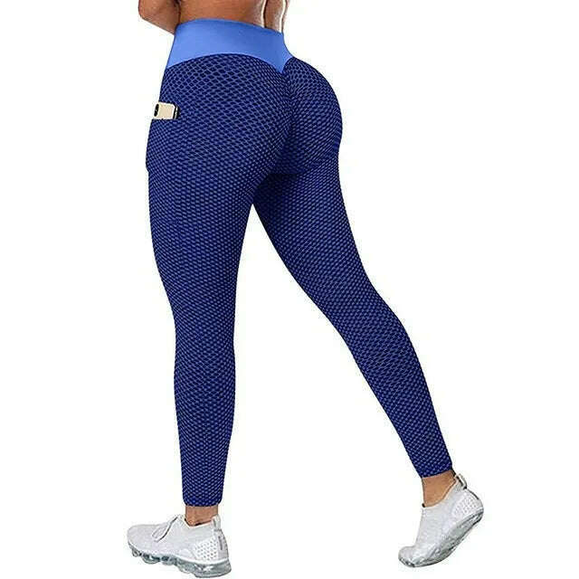 KIMLUD, Women's Casual Fitness Trousers High Waist Pocket Yoga Leggings Scrunch Butt Workout Tights High Waist Push Up Yoga Gym Leggings, Blue / S / CN, KIMLUD APPAREL - Womens Clothes