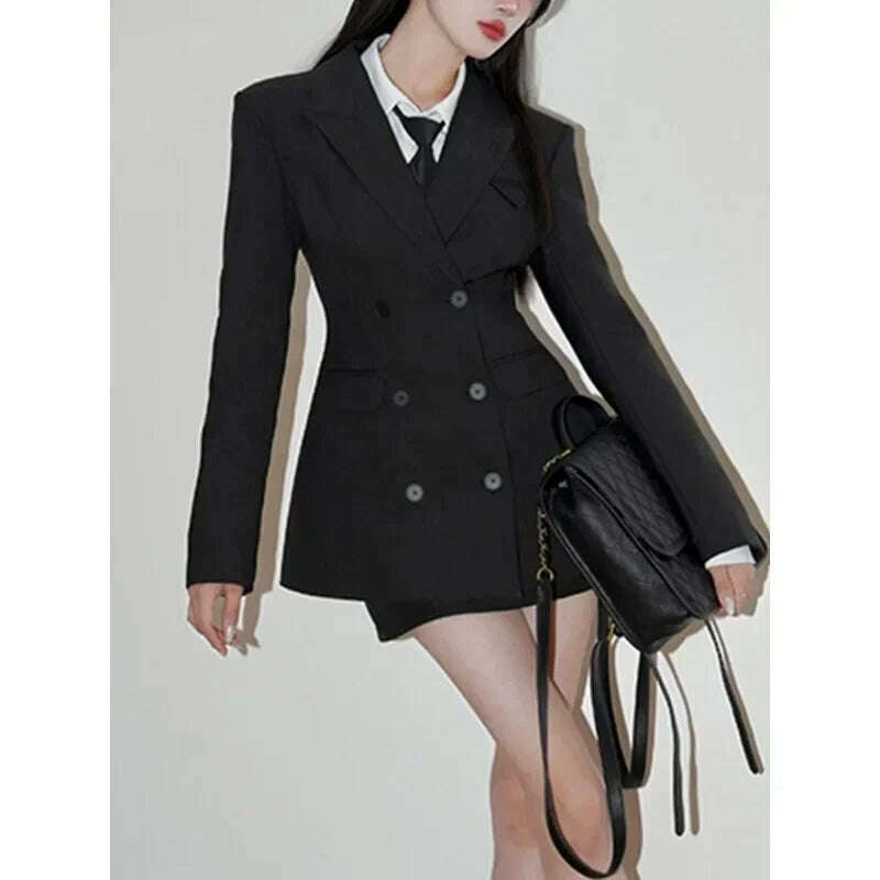 Women's Dress sets Double breasted Long Sleeve Blazer+High Waist Wrap Hip Skirt Age reducation Commuter Two Piece Lady's Clothes - KIMLUD