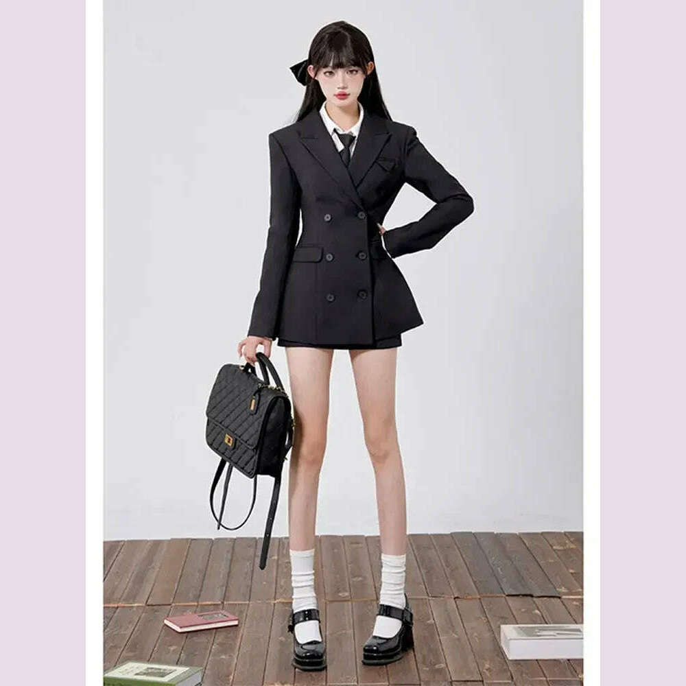 Women's Dress sets Double breasted Long Sleeve Blazer+High Waist Wrap Hip Skirt Age reducation Commuter Two Piece Lady's Clothes - KIMLUD