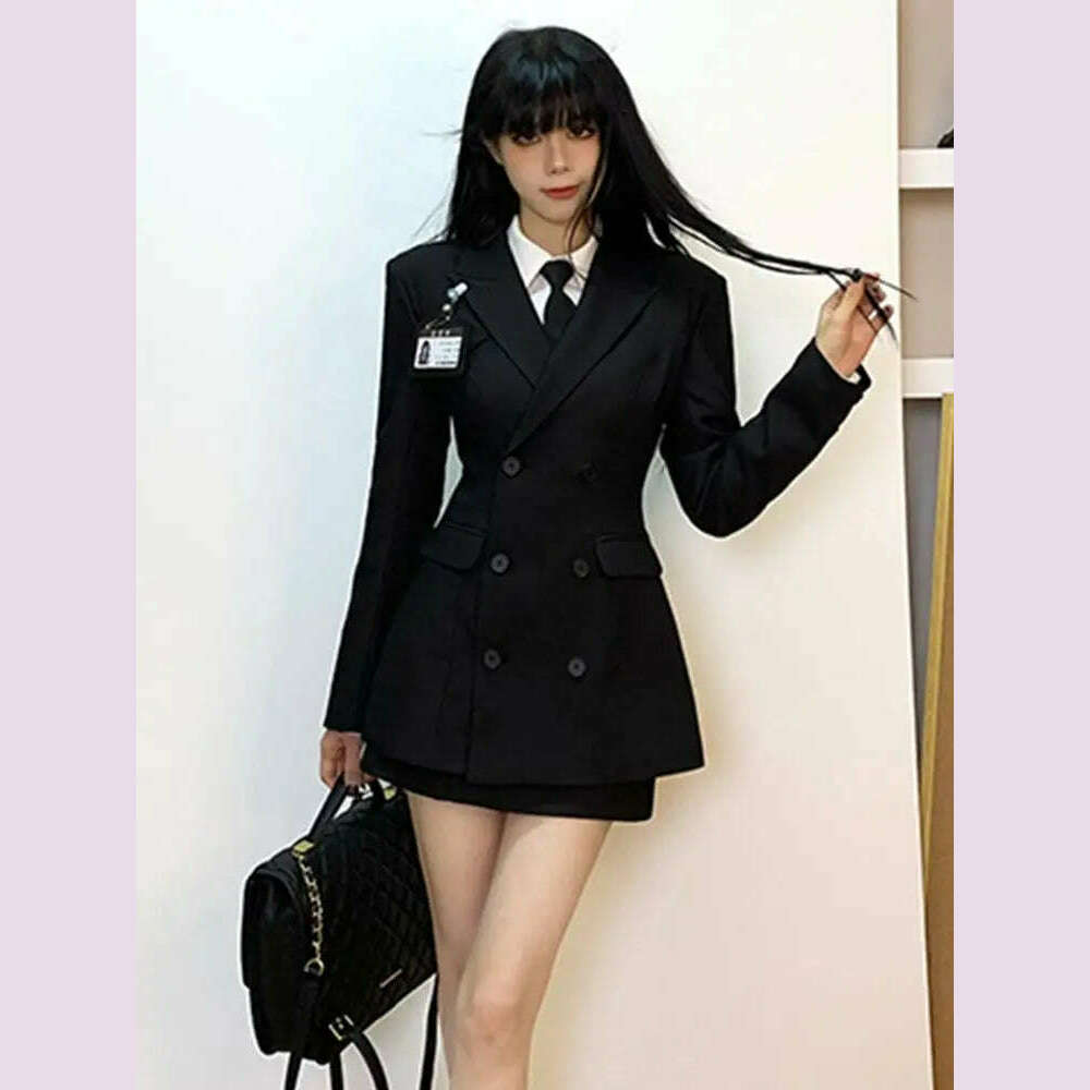 Women's Dress sets Double breasted Long Sleeve Blazer+High Waist Wrap Hip Skirt Age reducation Commuter Two Piece Lady's Clothes - KIMLUD