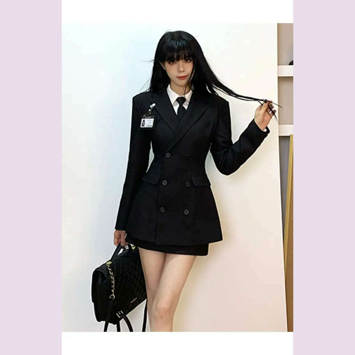 Women's Dress sets Double breasted Long Sleeve Blazer+High Waist Wrap Hip Skirt Age reducation Commuter Two Piece Lady's Clothes - KIMLUD