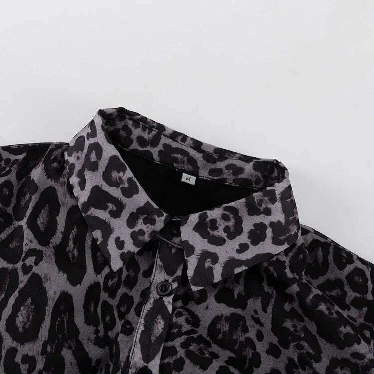 Womens Dresses Spring 2024 New Chiffon Leopard Print Long-sleeved Street Lapel Fluffy Dress for Women - KIMLUD