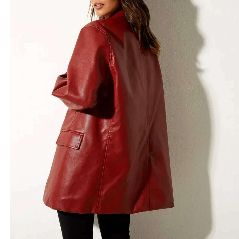 KIMLUD, Womens Faux Leather Coat Autumn and Winter New Leather Jacket Casual Warm Suit Jacket Womens Clothing, Red / L, KIMLUD APPAREL - Womens Clothes