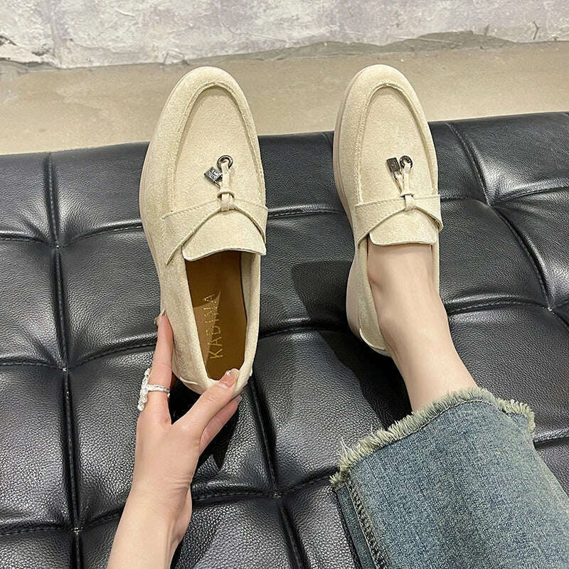 KIMLUD, Women's flat sports casual shoes Spring and autumn thick soled suede loafers casual women walking non-slip women's casual shoes, 36 / Beige, KIMLUD APPAREL - Womens Clothes