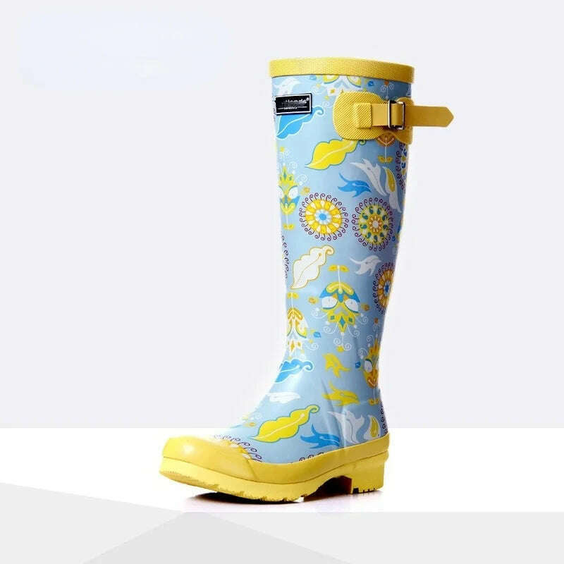 KIMLUD, Women's high tube printing season rain boots rain boots high tube vulcanized shoes rubber European style high tube rain boots, 1 / 36, KIMLUD APPAREL - Womens Clothes