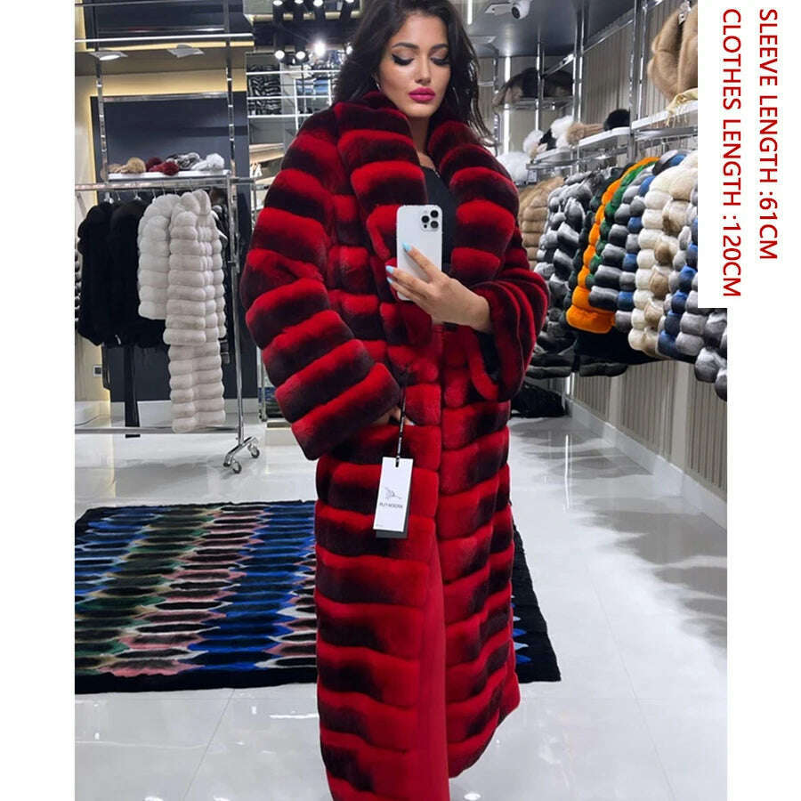 Women's Long Winter Coat Chinchilla Luxury Real Rex Rabbit Fur Coats For Women Fur Coat Women Warm Best Seller - KIMLUD