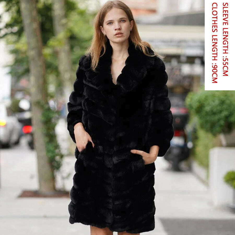 KIMLUD, Women's Long Winter Coat Chinchilla Luxury Real Rex Rabbit Fur Coats For Women Fur Coat Women Warm Best Seller, 3 / XXXL-BUST-120CM, KIMLUD APPAREL - Womens Clothes