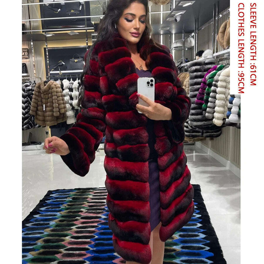 KIMLUD, Women's Long Winter Coat Chinchilla Luxury Real Rex Rabbit Fur Coats For Women Fur Coat Women Warm Best Seller, 2 / XXXL-BUST-120CM, KIMLUD APPAREL - Womens Clothes