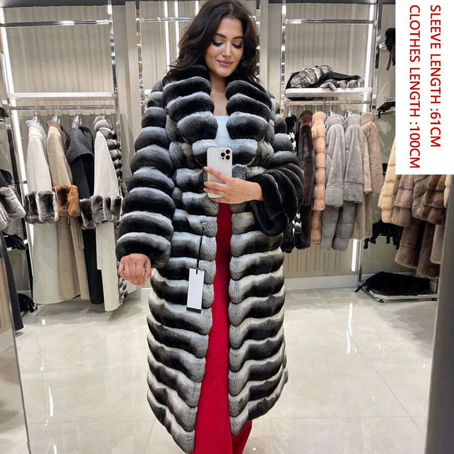 KIMLUD, Women's Long Winter Coat Chinchilla Luxury Real Rex Rabbit Fur Coats For Women Fur Coat Women Warm Best Seller, 1 / XXXL-BUST-120CM, KIMLUD APPAREL - Womens Clothes