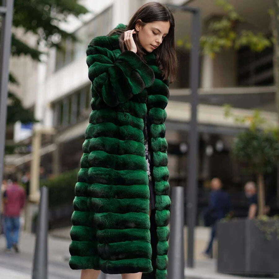 Women's Long Winter Coat Chinchilla Luxury Real Rex Rabbit Fur Coats For Women Fur Coat Women Warm Best Seller - KIMLUD