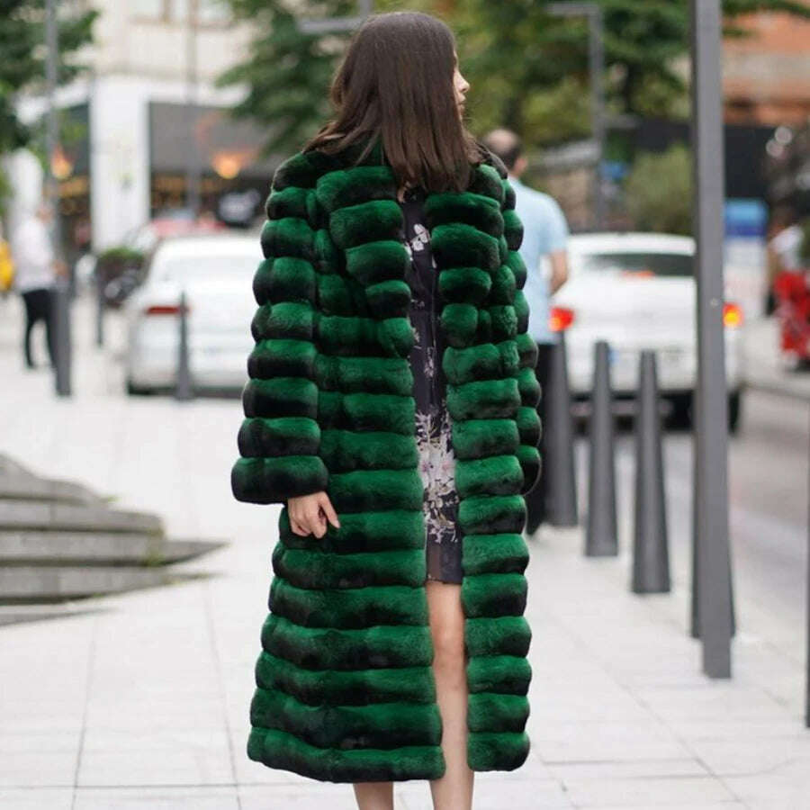 Women's Long Winter Coat Chinchilla Luxury Real Rex Rabbit Fur Coats For Women Fur Coat Women Warm Best Seller - KIMLUD