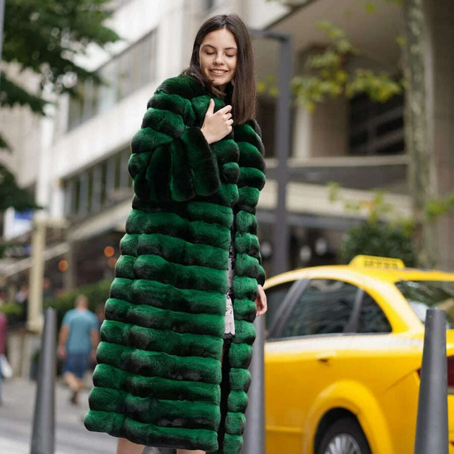 Women's Long Winter Coat Chinchilla Luxury Real Rex Rabbit Fur Coats For Women Fur Coat Women Warm Best Seller - KIMLUD