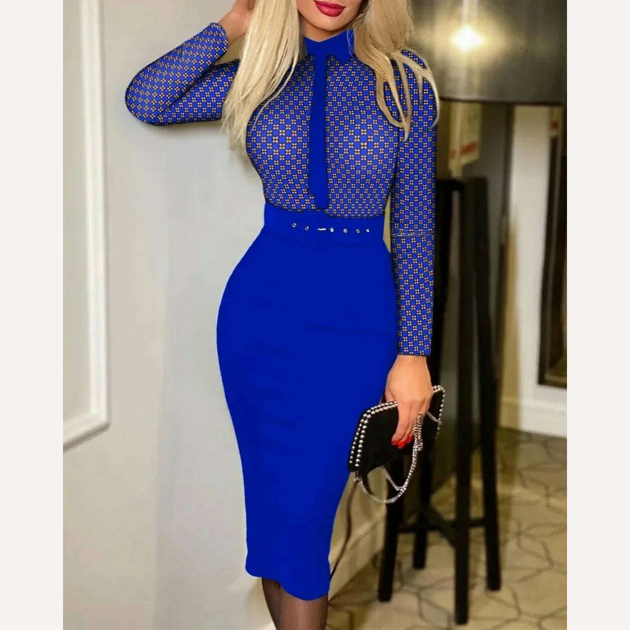 KIMLUD, Women's Printed Evening Pencil Dress, Bodycon Dresses, Elegant, Work, Business, Party, Office, Lady, KIMLUD Womens Clothes