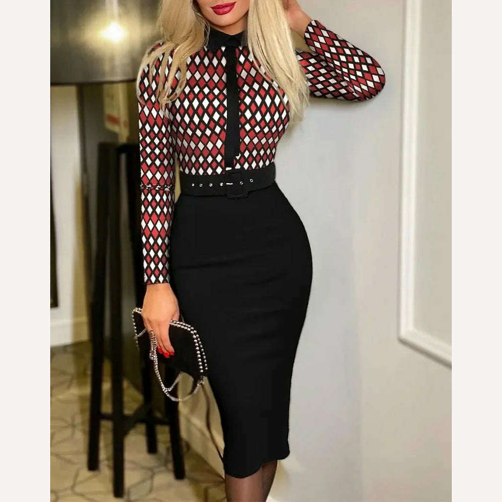 KIMLUD, Women's Printed Evening Pencil Dress, Bodycon Dresses, Elegant, Work, Business, Party, Office, Lady, tupian 1 / 4XL, KIMLUD APPAREL - Womens Clothes