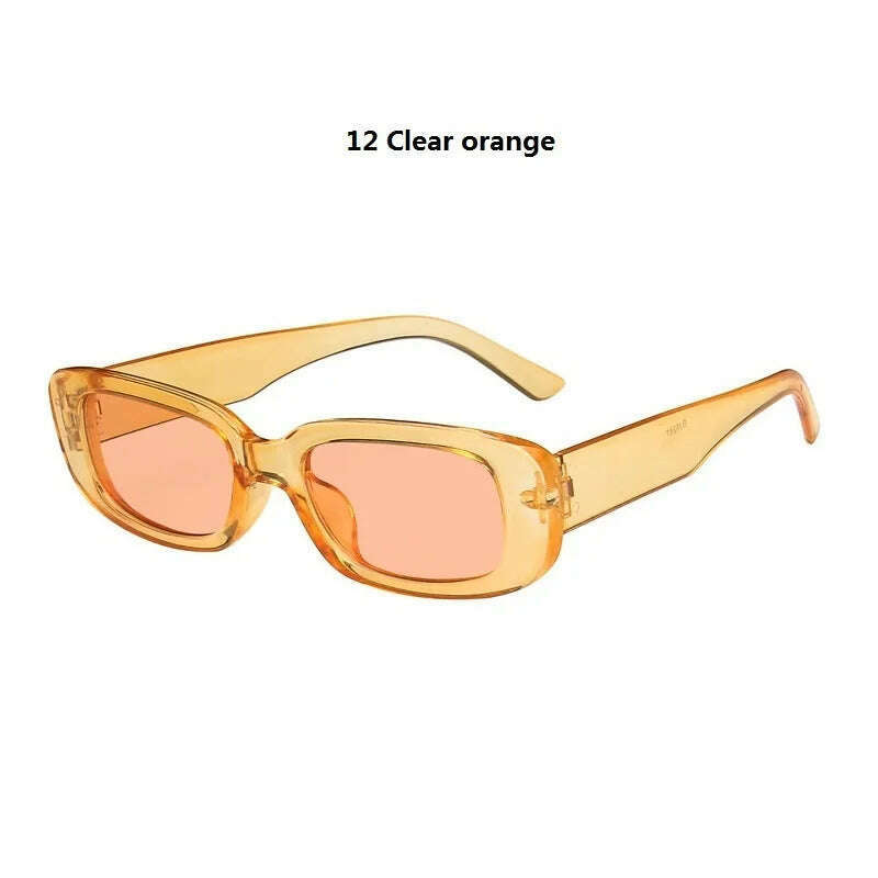 KIMLUD, Women's Rectangle Retro Sunglasses Square Designer Small Sunglasses Women Female Sun Glasses Vintage Driving Shades UV400, 12 Clear orange, KIMLUD APPAREL - Womens Clothes