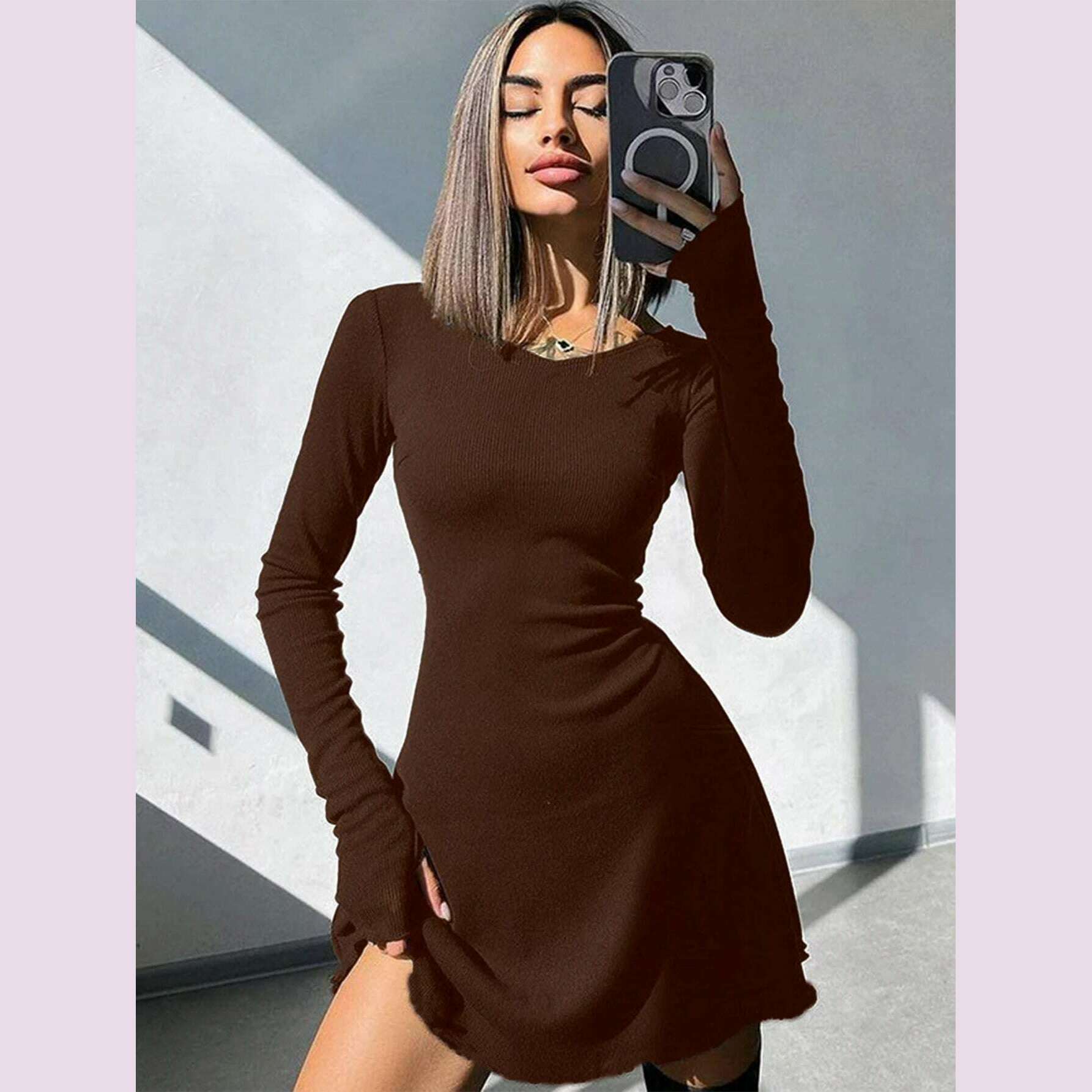 KIMLUD, Women's Sexy Club Long Sleeve Mini Bodycon Dress Suitable For Nightclub, Family Party, Vacation, Leisure, KIMLUD Womens Clothes