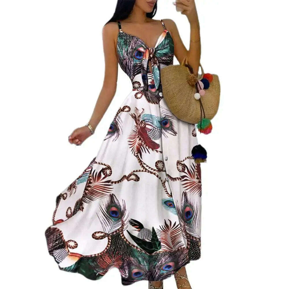 KIMLUD, Women's Sling Long Dresses Summer Floral V-Neck Sleeveless Party Dress Beach Print Maxi Dress Casual Sundress 2021 New Fashion, KIMLUD Womens Clothes