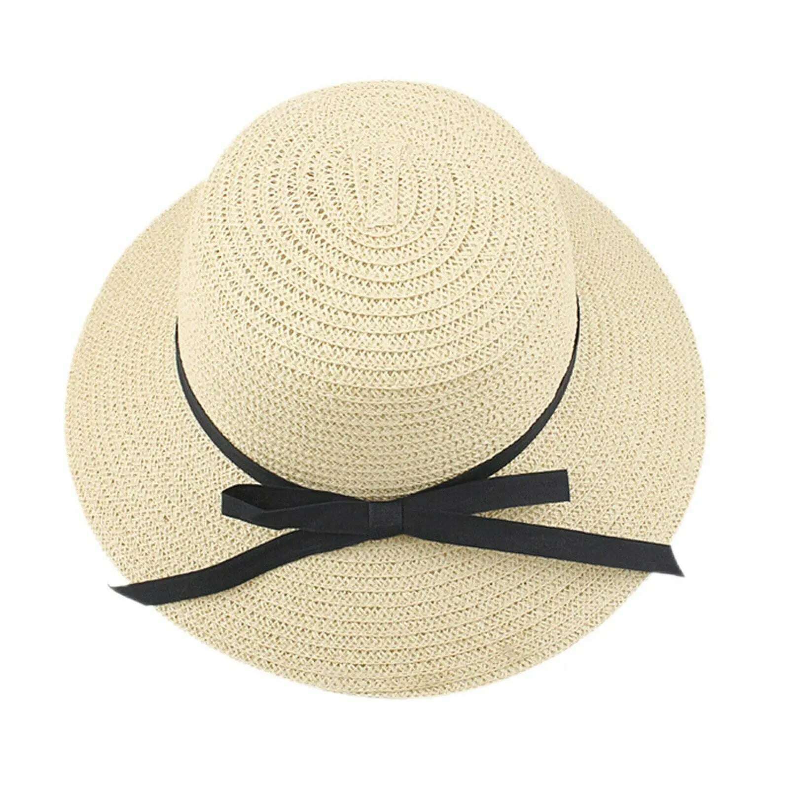 KIMLUD, Women's Straw Sun Hat Wide Brim Flat Beach Hat Summer Sun Protection Cowboy Style Hat Rolled Up Packable Panama Hats, B style Beige / One Size / China, KIMLUD APPAREL - Womens Clothes