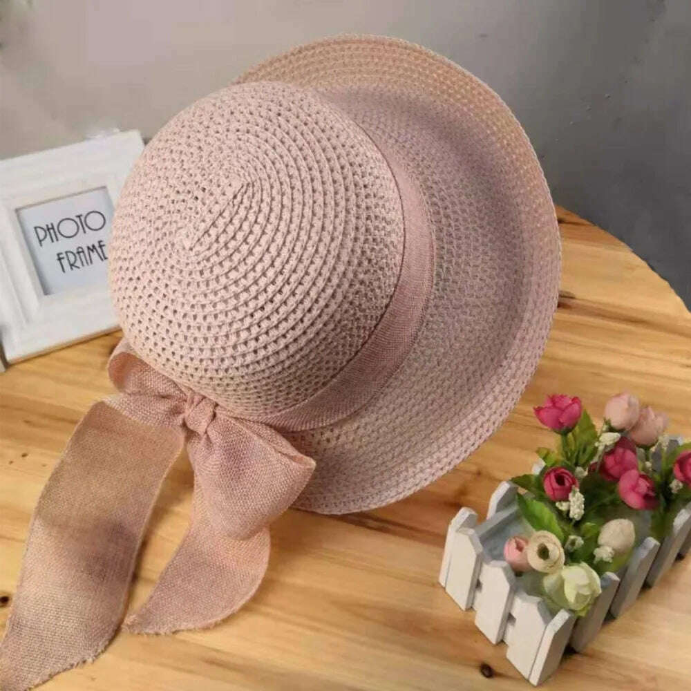 Women's Summer Hat Beach Outing Sun Hat Straw Hat Foldable Straw Hat Woman Travel Female Vacation UV Protection Visor Hat - KIMLUD