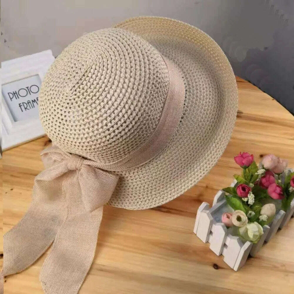 Women's Summer Hat Beach Outing Sun Hat Straw Hat Foldable Straw Hat Woman Travel Female Vacation UV Protection Visor Hat - KIMLUD