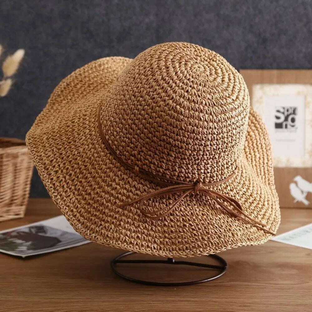 Women's Summer Hat Beach Outing Sun Hat Straw Hat Foldable Straw Hat Woman Travel Female Vacation UV Protection Visor Hat - KIMLUD