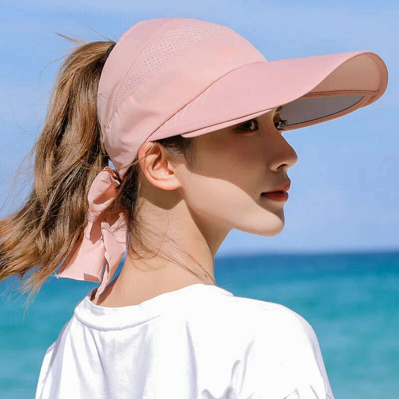 KIMLUD, Women's Sun Hat Cycling Breathable Visor Caps Female Scalable Brim Empty Top Baseball Cap Wide Brim Cap UV Protection Beach Hats, KIMLUD Womens Clothes