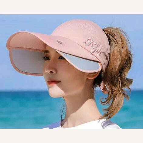 KIMLUD, Women's Sun Hat Cycling Breathable Visor Caps Female Scalable Brim Empty Top Baseball Cap Wide Brim Cap UV Protection Beach Hats, Lotus root Pink / 54-60CM, KIMLUD APPAREL - Womens Clothes