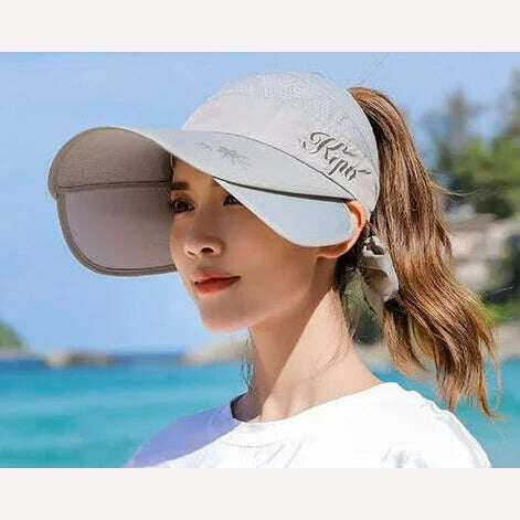 KIMLUD, Women's Sun Hat Cycling Breathable Visor Caps Female Scalable Brim Empty Top Baseball Cap Wide Brim Cap UV Protection Beach Hats, Grey / 54-60CM, KIMLUD APPAREL - Womens Clothes