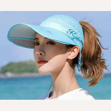 KIMLUD, Women's Sun Hat Cycling Breathable Visor Caps Female Scalable Brim Empty Top Baseball Cap Wide Brim Cap UV Protection Beach Hats, Sky blue / 54-60CM, KIMLUD APPAREL - Womens Clothes