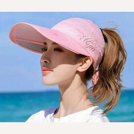 KIMLUD, Women's Sun Hat Cycling Breathable Visor Caps Female Scalable Brim Empty Top Baseball Cap Wide Brim Cap UV Protection Beach Hats, Pink / 54-60CM, KIMLUD APPAREL - Womens Clothes