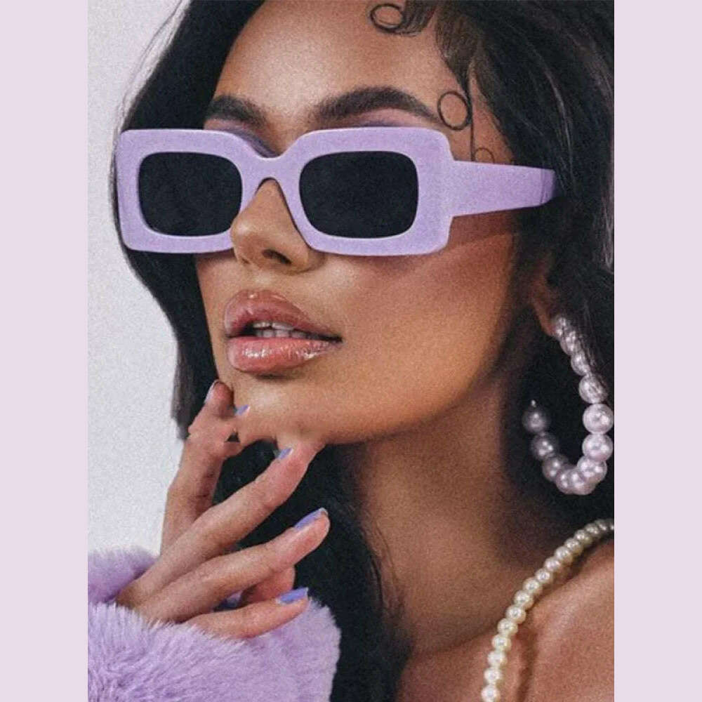 Women's Sunglasses 2022 Fashion Vintage Rectangle Frame Purple Pink Square Glasses Girls Sun Glasses Ladies Eyewear UV400 - KIMLUD