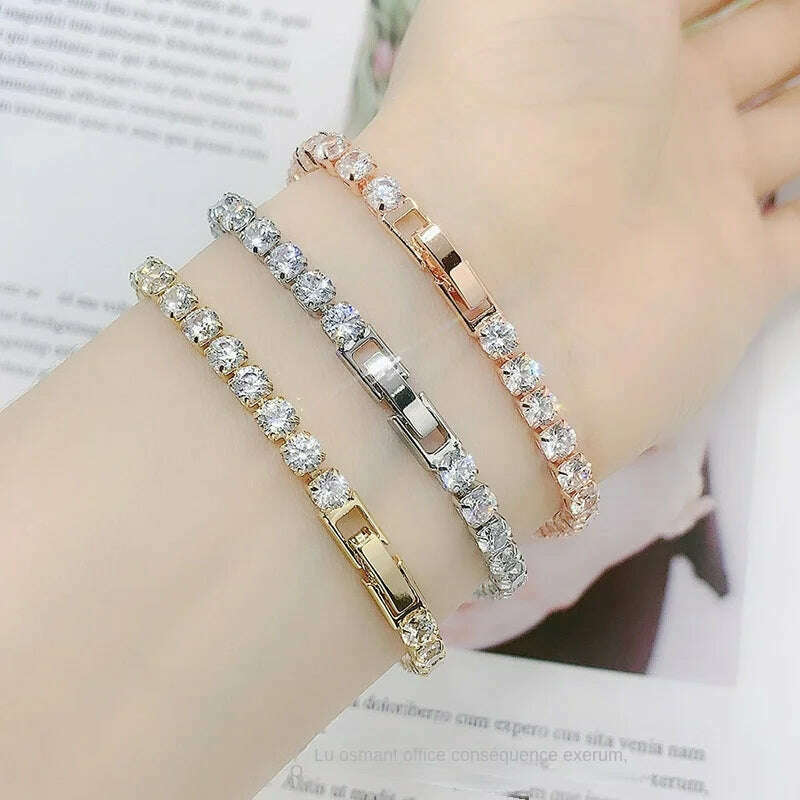 KIMLUD, Women's Tennis Bracelet Hip Hop Trendy AAA+ Cubic Zirconia Silver Color Teen Girl Crystal Chain on The Hand Wedding Jewelry H086, KIMLUD Womens Clothes