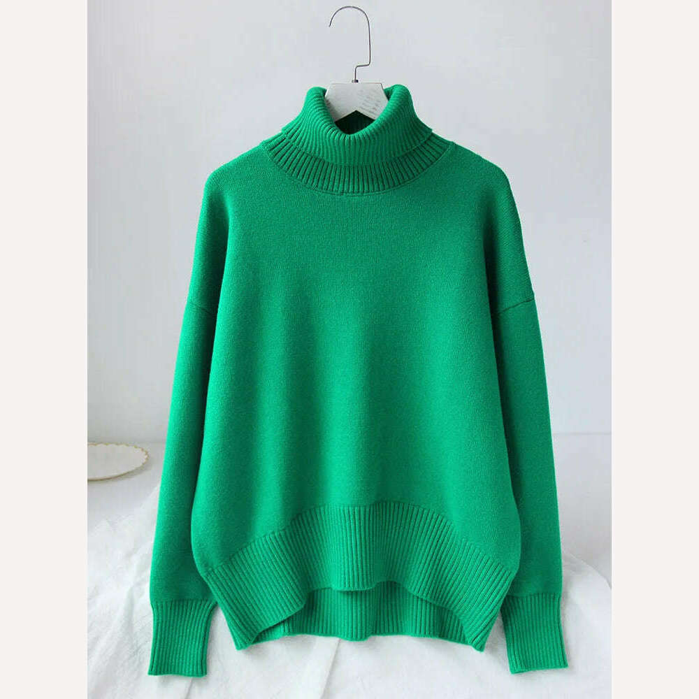 KIMLUD, Women's Thick Sweaters Oversize Turtleneck Women Winter Warm White Pullovers Knitted High Neck Oversized Sweater For Women Tops, green / S, KIMLUD APPAREL - Womens Clothes