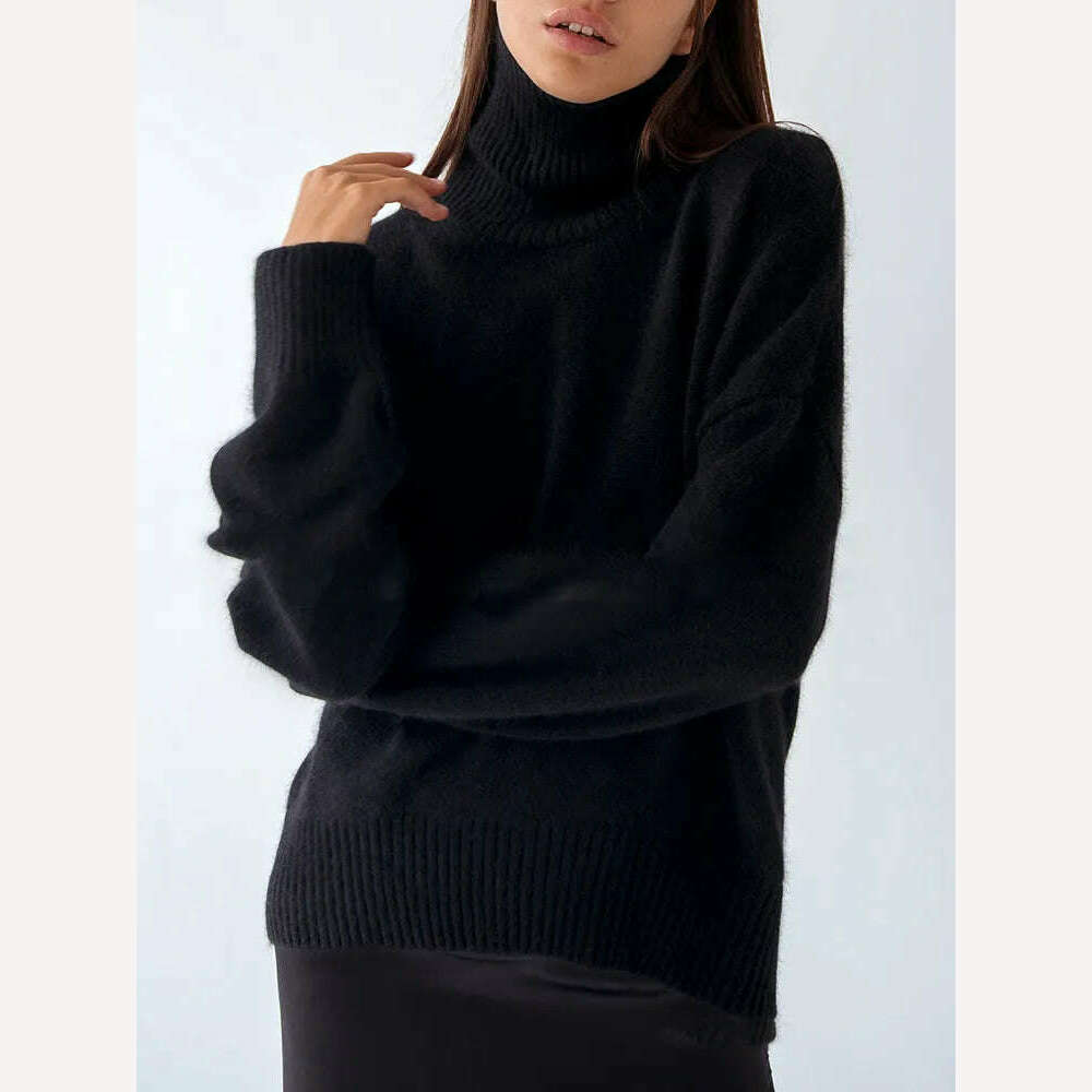 KIMLUD, Women's Thick Sweaters Oversize Turtleneck Women Winter Warm White Pullovers Knitted High Neck Oversized Sweater For Women Tops, black / S, KIMLUD APPAREL - Womens Clothes