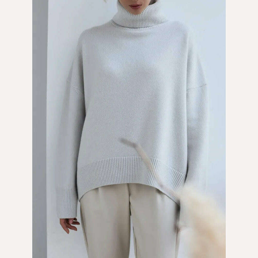 KIMLUD, Women's Thick Sweaters Oversize Turtleneck Women Winter Warm White Pullovers Knitted High Neck Oversized Sweater For Women Tops, Light gray / S, KIMLUD APPAREL - Womens Clothes