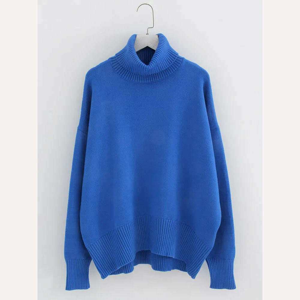 KIMLUD, Women's Thick Sweaters Oversize Turtleneck Women Winter Warm White Pullovers Knitted High Neck Oversized Sweater For Women Tops, Blue / S, KIMLUD APPAREL - Womens Clothes