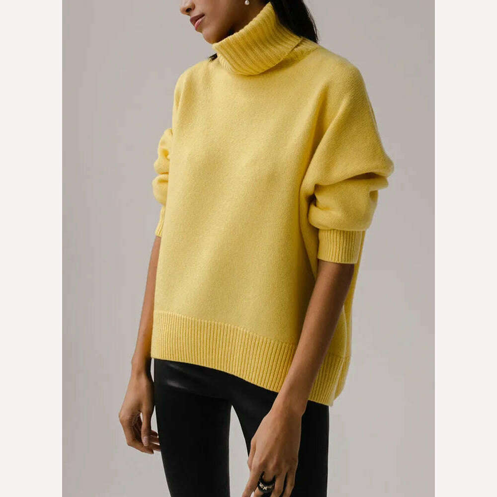 KIMLUD, Women's Thick Sweaters Oversize Turtleneck Women Winter Warm White Pullovers Knitted High Neck Oversized Sweater For Women Tops, Yellow / S, KIMLUD APPAREL - Womens Clothes