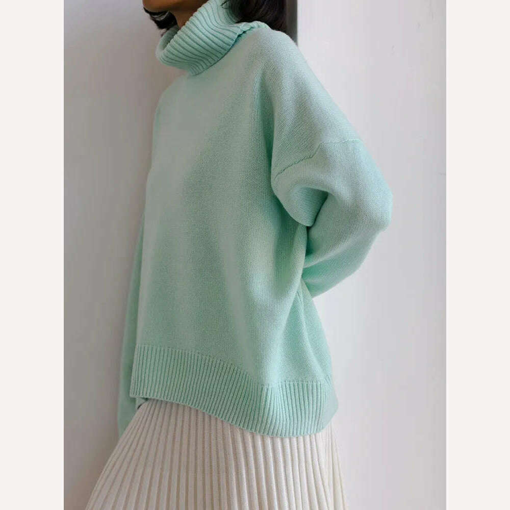 KIMLUD, Women's Thick Sweaters Oversize Turtleneck Women Winter Warm White Pullovers Knitted High Neck Oversized Sweater For Women Tops, Aquamarine / S, KIMLUD APPAREL - Womens Clothes