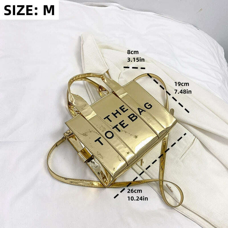 KIMLUD, Women's Tote Bag 2023 New Popular Bright Face Small Shoulder Bag Letter Printing Handbag Fashion One Shoulder Crossbody Bag, Gold M, KIMLUD APPAREL - Womens Clothes