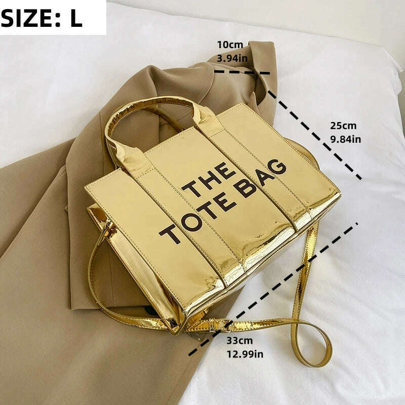 KIMLUD, Women's Tote Bag 2023 New Popular Bright Face Small Shoulder Bag Letter Printing Handbag Fashion One Shoulder Crossbody Bag, Gold L, KIMLUD APPAREL - Womens Clothes