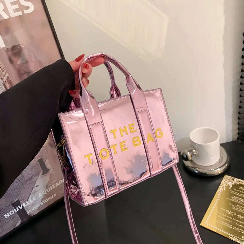 KIMLUD, Women's Tote Bag 2023 New Popular Bright Face Small Shoulder Bag Letter Printing Handbag Fashion One Shoulder Crossbody Bag, Pink, KIMLUD APPAREL - Womens Clothes