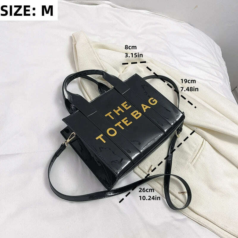 KIMLUD, Women's Tote Bag 2023 New Popular Bright Face Small Shoulder Bag Letter Printing Handbag Fashion One Shoulder Crossbody Bag, Black M, KIMLUD APPAREL - Womens Clothes