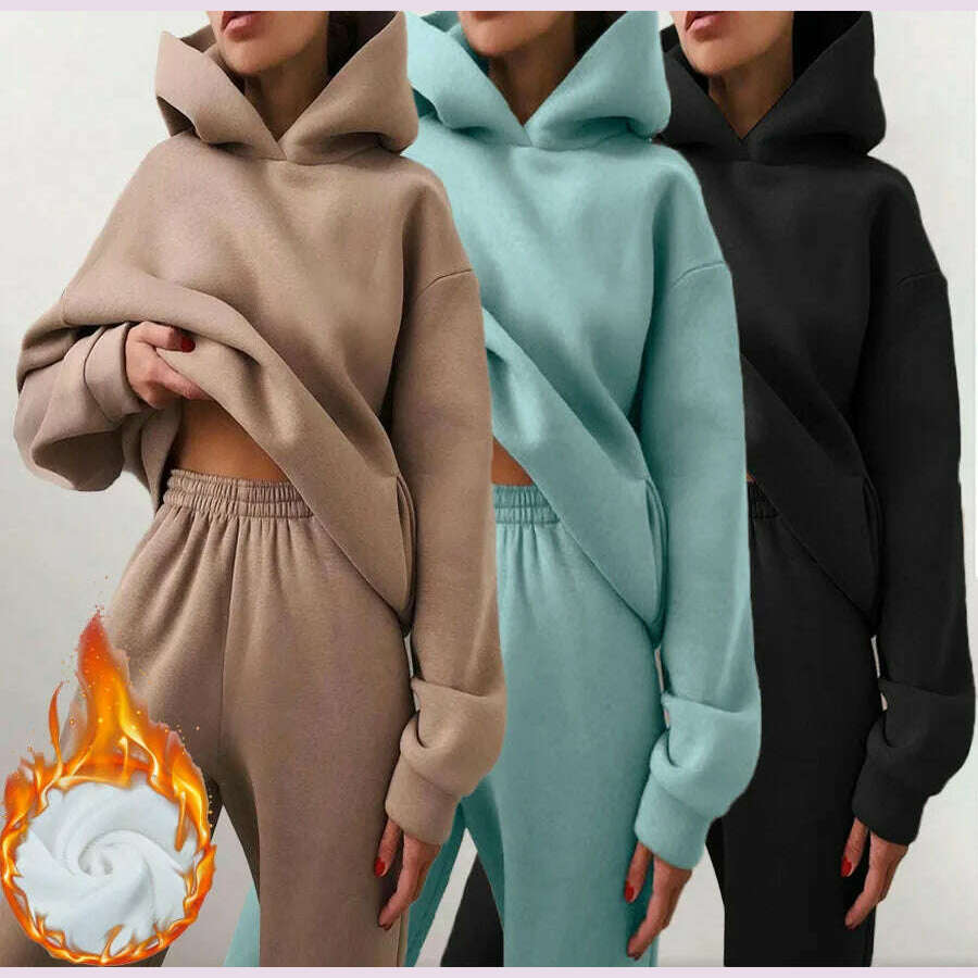 KIMLUD, Women's Tracksuit Suit Winter Fashion Warm Hoodie Sweatshirts Two Pieces Oversized Solid Casual Hoody Pullovers Long Pant Sets, KIMLUD Womens Clothes