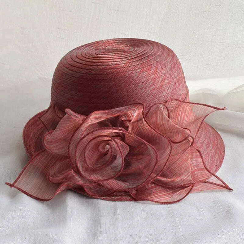 KIMLUD, Womens Up-Turned Brim Organza Hats Wedding Occasion Wide Brim Sun Hat Kentucky Derby Summer Church Party Hats Dressy Millinery, KIMLUD Womens Clothes