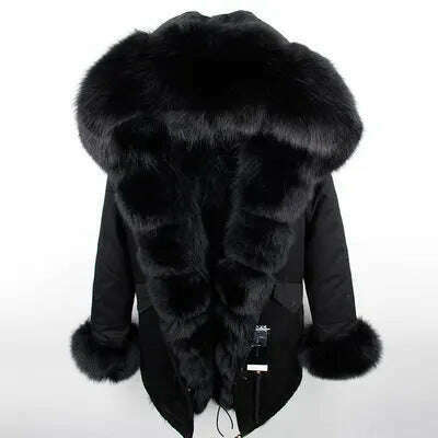 KIMLUD, womens winter jacket coat Raccoon fur Linner parkas women parka big real fox fur collar natural Roccoon fur liner Long coat, KIMLUD Womens Clothes