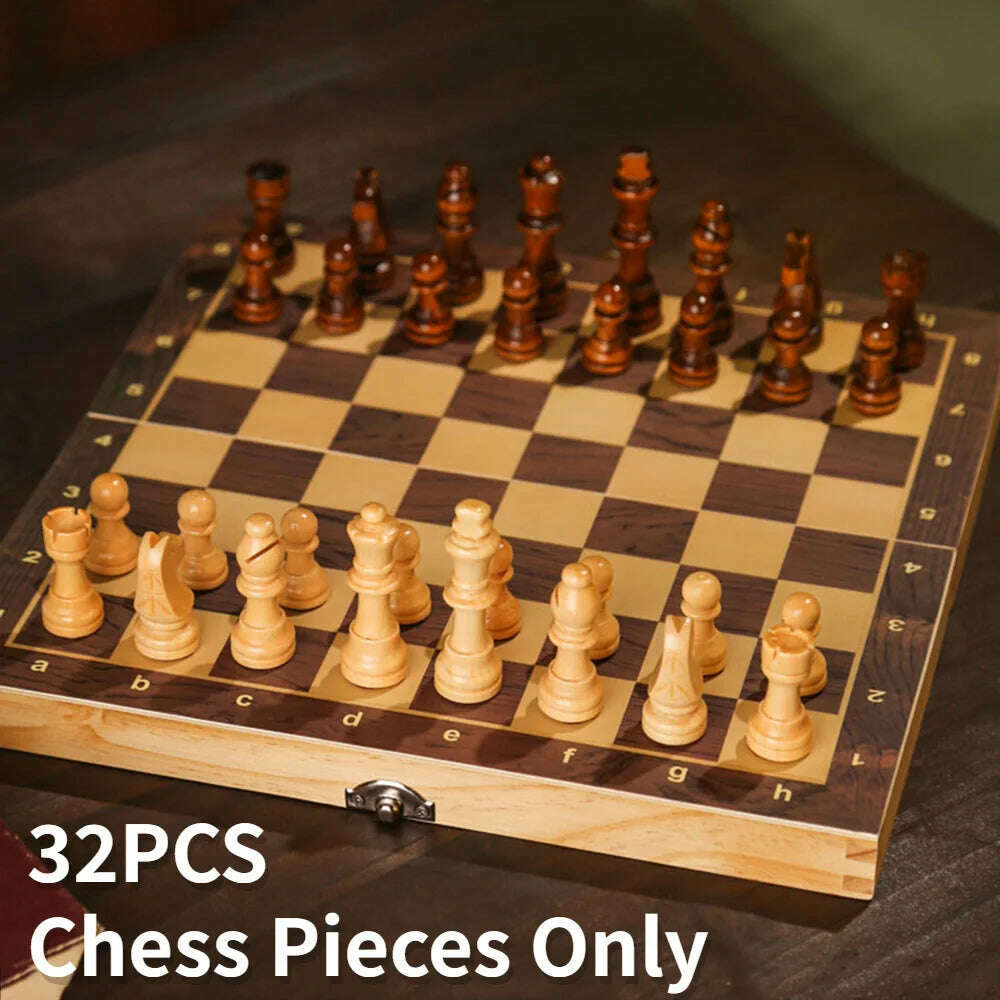 Wooden Chessmen Chess Game Pawns Standard Tournamen Staunton 32PCS Figurine Pieces Chess Pieces Only for Chess Board Game - KIMLUD