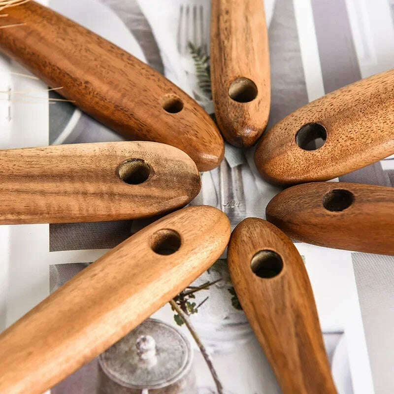 Wooden Kitchen Spoon Long Rice Colander Soup Skimmer Cooking Soup Spoons Scoop Kitchen Tool Thailand Teak Natural Wood - KIMLUD